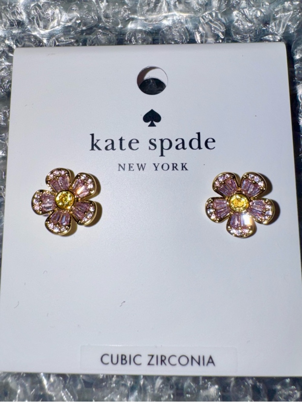Kate Spade Fleurette Gold Stud Pink and Yellow Flower Earrings - NWT - Picture 2 of 4